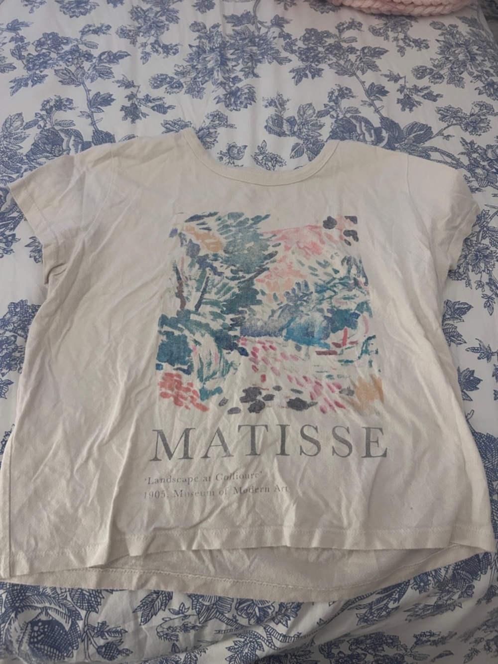 Hollister Cream Crop Top with Multicolor Matisse Print